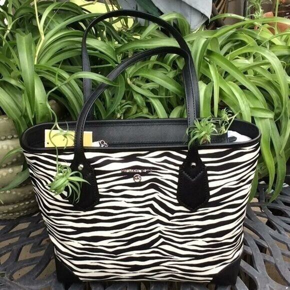Michael Kors Womens Black/White Zebra Tote 14” x 9 1/2” NWT - Picture 1 of 8